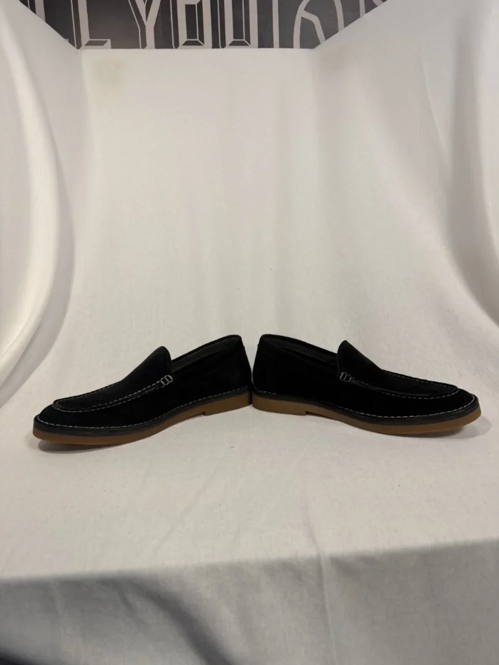 Hush Puppies Mens Loafers Size 10 Black Suede Slip On Moc Toe Shoes Casual Fall